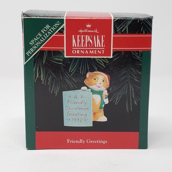 1992 Hallmark Friendly Greetings Keepsake Handcrafted Holiday Christmas Ornament - Picture 1 of 6